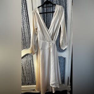Nasty Gal Satin Cream Long Sleeve Dress